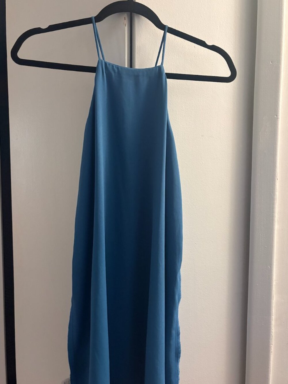 Krisa Bias Twist Blue Satin Cowl Neck Mini Shift Dress XS
